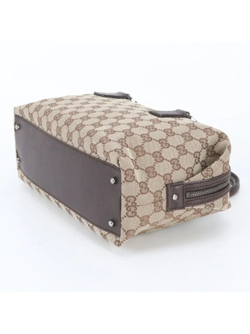 Gucci GG Canvas Mini Boston Leather Handbag Tote Brown